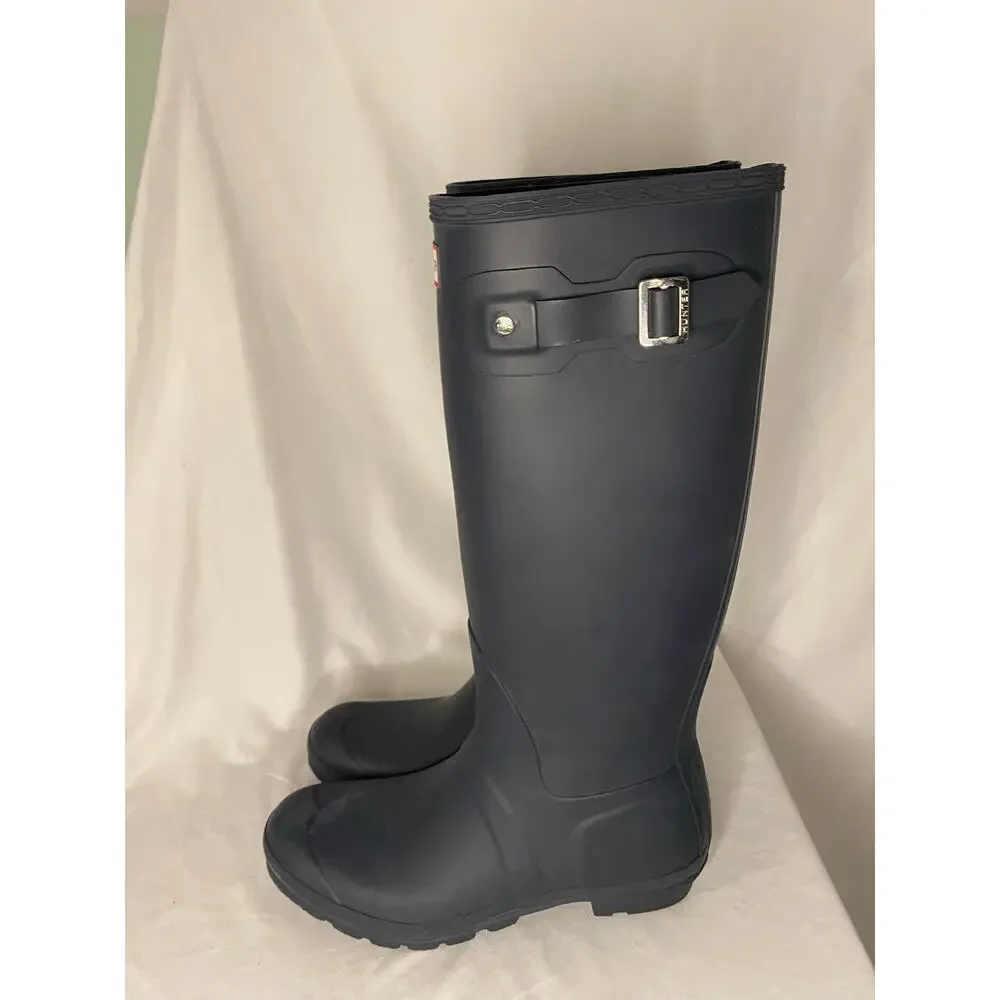 Hunter Original Womens Tall‎ Rain Boots Navy Blue Size 11 Snow Waterproof EUC